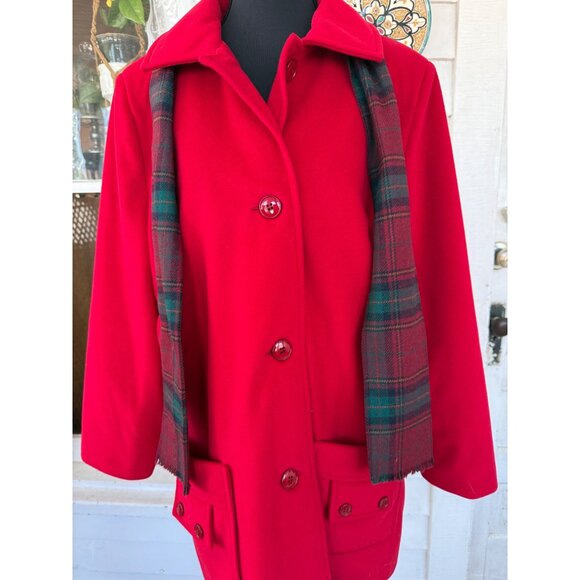 Vintage 80's Veloura Fleece Red Womens Jackect Coat With Scarf Sz 12 - Picture 6 of 14